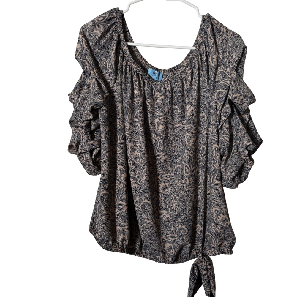 CeCe Women's Blouse Large Ruffled Puffed Sleeves Tie Detail Waist